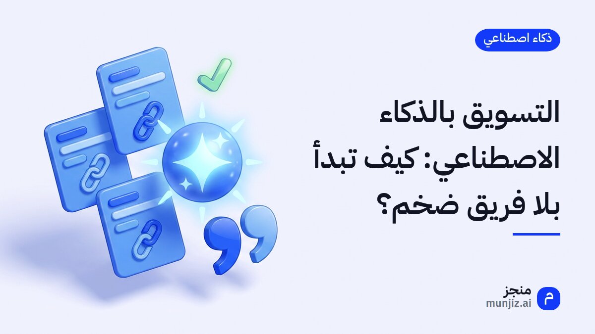 شاشة تعرض لوحة تحكم تسويقية بالذكاء الاصطناعي مع رسوم بيانية وأدوات كتابة